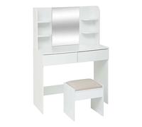 Coiffeuse moderne avec miroir, 2 tiroirs et compartiments ouverts, coloris blanc - Longueur 90 x Profondeur 40 x Hauteur 125 cm