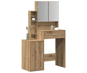 Coiffeuse moderne avec miroir et LED - vidaXL - Chêne artisan - Bois d'ingénierie - 80x35x132 cm - Beige