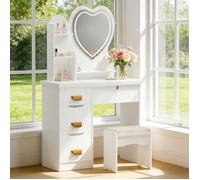 Coiffeuse moderne miroir coeur lumineux dimmable et tabouret espace rangement integre pour une experience maquillage