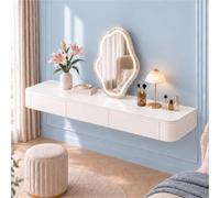Coiffeuse Murale en Bois Massif, Bureau Suspendu, Table De Maquillage | Coins Doux, Tiroirs Silencieux, Surface Lisse Et Installation Réglable - Dressing, Chambre(White+Sintered Stone,80cm)