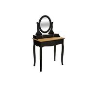 Atmosphera - Coiffeuse Chrysa Noir et Bois, L 74 x H 135 cm, avec Miroir Ovale et 3 Tiroirs, Style Romantique - pour Chambre, Dressing