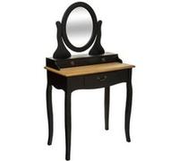 Atmosphera - Coiffeuse Chrysa Noir et Bois, L 74 x H 135 cm, avec Miroir Ovale et 3 Tiroirs, Style Romantique - pour Chambre, Dressing