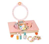 Coiffeuse pour - Coiffeuse en bois avec miroir - Jeu de rôle pliable - Avec peigne et ustensiles cosmétiques - Pour déguisement d'anniversaire, salon de beauté