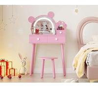 Coiffeuse pour enfant avec chaise - Coiffeuse - Miroir LED en forme d'ours -tactile - Plastique - À monter - Jaune