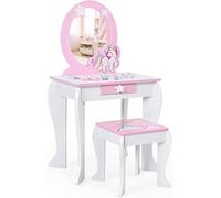 Coiffeuse pour Enfant avec Tabouret, Miroir Détachable Style Princesse