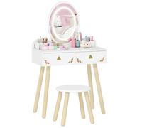 Coiffeuse pour enfant - bureau enfant fille - 2 en 1, avec miroir à LED 3 couleurs et tabouret - 60x30x99,3 cm - blanc