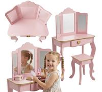 Coiffeuse pour enfant REIA, avec miroir et tabouret inclus, rose