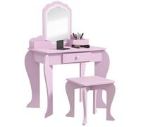 Coiffeuse pour enfant - ZONEKIZ - tabouret et miroir - tiroir et 2 compartiments - MDF et acrylique - 55x36x86cm - rose