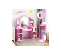 coiffeuse pour enfants 2 en 1 avec miroir amovible, bureau enfant avec 4 étagères de style princesse pour filles, rose