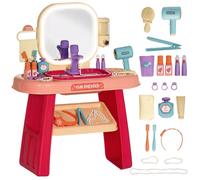 AIYAPLAY Ensemble de Coiffeuse pour Enfants avec Miroir, 23 PCS, Rose | Table de Maquillage, Lumière LED et Musique, pour Enfants de 3 à 6 ans