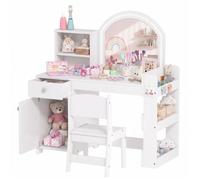 AIYAPLAY Coiffeuse pour Enfants, Tabouret, Miroir LED, 3 à 8 Ans, Blanc