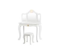 coiffeuse pour enfants avec miroir à trois volets, dessus amovible, tabouret inclus, jeu de simulation pour filles,blanc