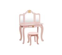 coiffeuse pour enfants avec miroir à trois volets, rose, dessus amovible, tabouret inclus, jeu de simulation pour filles