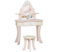 Coiffeuse pour enfants, chaise, tiroir, miroir amovible, bureau pour enfants avec 7 accessoires, design 2 en 1, MDF, rose