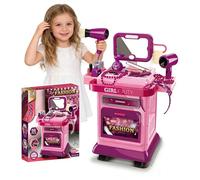 Coiffeuse pour filles, coiffeuse pour enfants, coiffeuse Princesse, salon de beauté, kit de maquillage et de coiffure pour enfants à partir de 3 ans (rose)