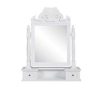 Coiffeuse rectangulaire pivotante en MDF avec miroir, blanc, 60 x 12,5 x 74 cm, avec deux tiroirs, coiffeuse pour chambre à coucher, salle de bain, espace de rangement et étagère