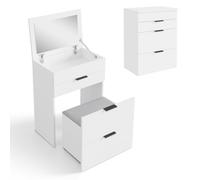 Coiffeuse rubi - miroir relevable, deux tiroirs, tabouret rembourré, blanc
