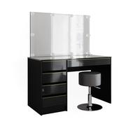 Coiffeuse Sherry, 120cm avec éclairage LED et tabouret, Noir/Or, Vicco 47717