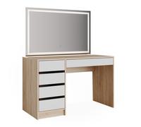 Coiffeuse Sherry, 120cm avec miroir LED, Blanc/Sonoma, Vicco 36920