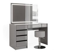 Coiffeuse Sherry, 120cm avec miroir LED et tabouret, Gris, Vicco 38789