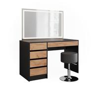 Coiffeuse Sherry, 120x75cm avec miroir LED et tabouret, Anthracite/Chêne de force doré, Vicco 52026