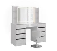 Coiffeuse Sherry, 128.2cm 5 parties, Blanc/Blanc Haute brillance, Vicco 57638