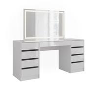 Coiffeuse Sherry, 158.2cm avec miroir LED, Blanc/Blanc Haute brillance, Vicco 57665