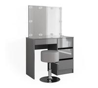 Coiffeuse Sherry, 90cm avec éclairage LED et tabouret, Gris, Vicco 41285