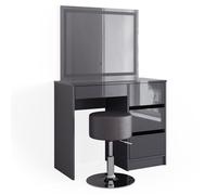 Coiffeuse Sherry, 90cm avec miroir LED et tabouret, Anthracite, Vicco 40844