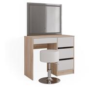 Coiffeuse Sherry, 90cm avec miroir LED et tabouret, Sonoma, Vicco 40836