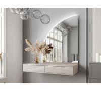 Coiffeuse suspendue avec miroir à LEDs - 2 tiroirs - Beige - JINEZA