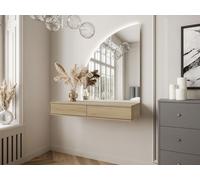 Coiffeuse suspendue avec miroir à LEDs - 2 tiroirs ? Coloris : Naturel clair - JINEZA