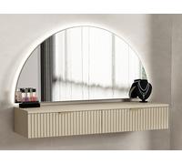 Coiffeuse suspendue avec miroir et LEDs - 2 tiroirs - Beige - FRALYN