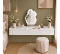 Coiffeuse Suspendue avec Tiroirs, Table De Maquillage Murale en Bois | Structure En Bois Massif, Tiroirs Fluides Et Plateau Spacieux - Chambre, Espace Beauté(White+Sintered Stone,60cm)