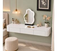 Coiffeuse Suspendue en Bois Massif, Console Murale avec Tiroirs, Bureau | Structure Stable,Tiroirs Silencieux,Bords Arrondis & Entretien Facile-Espace Beauté Dressing(White,160cm)