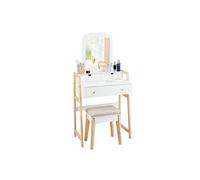 coiffeuse table de maquillage à 2 niveaux avec 3 tiroirs 1 miroir ( hauteur réglable ) et 1 tabouret rembourré blanche