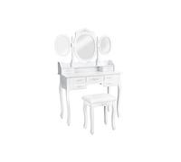 Coiffeuse - TECTAKE - Table de maquillage avec miroir 3 faces rabattables, 7 tiroirs et un tabouret - Blanc