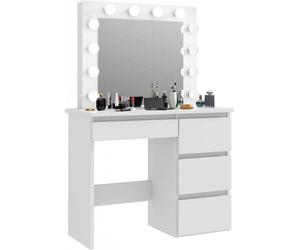 Coiffeuse table de maquillage avec 4 tiroirs et miroir LED blanc - PEGANE - Contemporain - Design