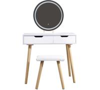 Coiffeuse table de maquillage avec miroir LED et tabouret coloris blanc H129 x L80 x P40 cm