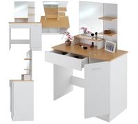 Coiffeuse - TECTAKE - Table de maquillage ZOE avec miroir, étagères et compartiments 90 x 40 x 137,5 cm - Blanc