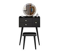 Coiffeuse Vanity Desk Set Cosmetic Rangement Bureau Chambre Petite Commode d'unité avec Tabouret de vanité, Miroir, Trois tiroirs Table pour Chambre
