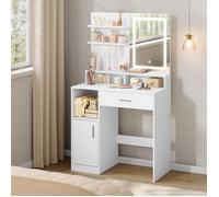 Coiffeuse WOLTU avec Miroir LED - avec Étagères de Rangement, Placard et 3 Casiers Ouverts - 80x40x140cm, Blanc