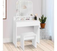 Coiffeuse zelia 3 miroirs avec 4 niches, 1 tiroir et tabouret Blanc