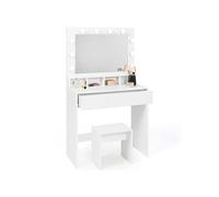IDMarket - Coiffeuse Zelia Miroir LED avec 4 niches, 1 tiroir et Tabouret