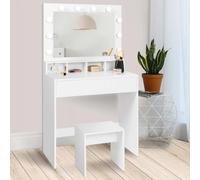 Coiffeuse ZELIA miroir LED avec 4 niches, 1 tiroir et tabouret Blanc