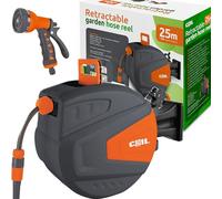 Tuyau d'arrosage COIL, enrouleur automatique, fixation murale, système Smart Stop, 9 modes de pulvérisation, pistolet d'arrosage inclus, tuyau d'alimentation de 2 m, longueur totale de 25 m