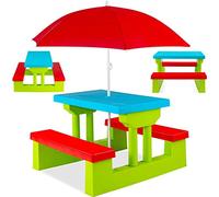 Coil Table de pique-nique multicolore pour enfant - Table, banc, chaise et parapluie