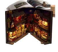 Coin de livre 3D, kit d'angle de livre - coin pour livres puzzle 3D de style chinois avec lumière LED, décoration de table, artisanat en bois, insert décoratif pour coin miniature PE