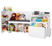 Coin lecture pour enfants, banc de rangement en bois avec dossier, étagère pour enfants et rangement pour jouets, grand coffre à jouets pour la salle de jeux, le salon ou l'entrée, montage facile, 170