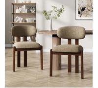COLAMY Chaise,Lot de 2 chaises de salle à manger en chenille,bois massif marron, assise confortable,style nordique,camel